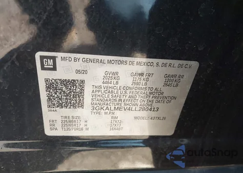 2020 GMC Terrain Fwd Sle z USA, uszkodzony, nr VIN 3GKALMEV4LL280413